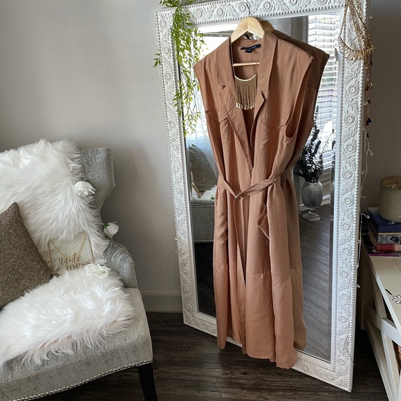 Tan Nude Wrap Belted Midi Dress Size 10 - Picture 3 of 10